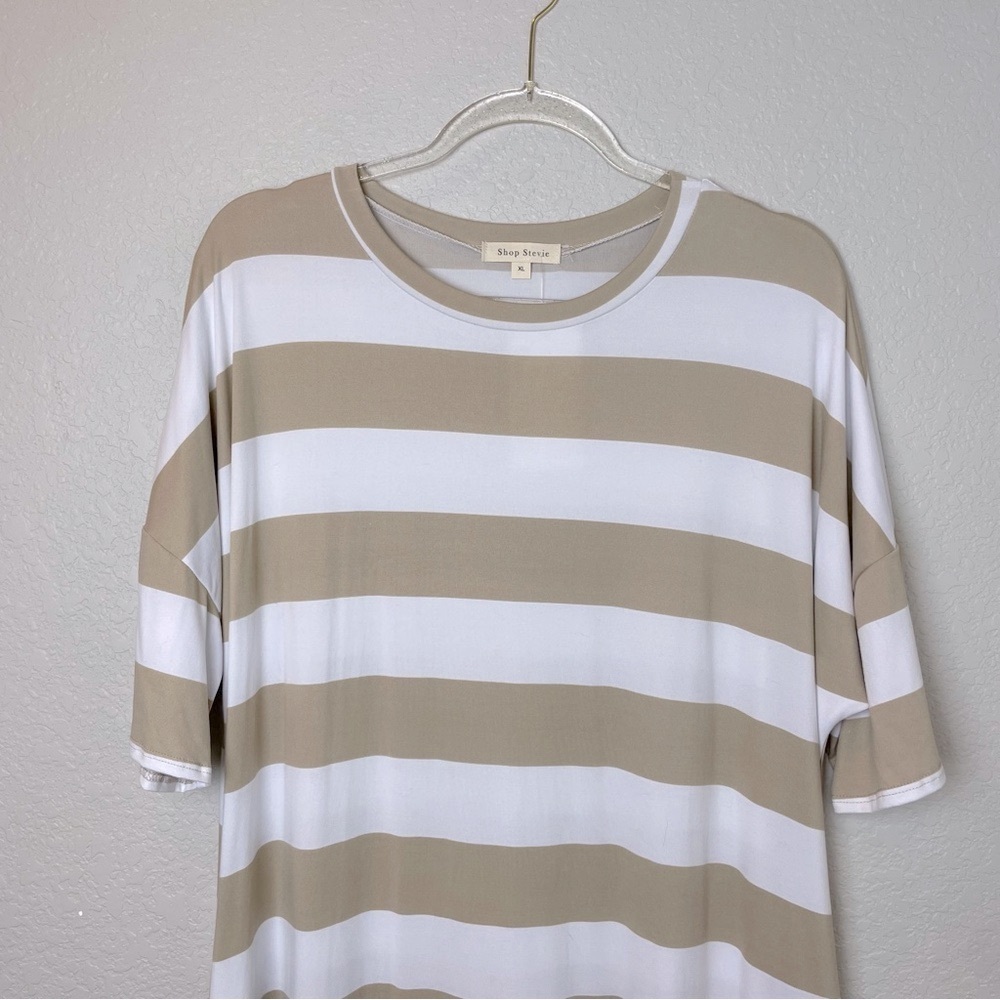 Bnwt! Shop Stevie Striped Beige And White Midi Dress With Pockets Size Xl — image 4 of 8